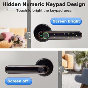 Seculiving Fingerprint Door Lock, Bedroom Biometric Thumb Print Door Knobs for Homes/Master Room/Garage/Office, Silent Digital Indoor Door Handle with Keypads & Keys