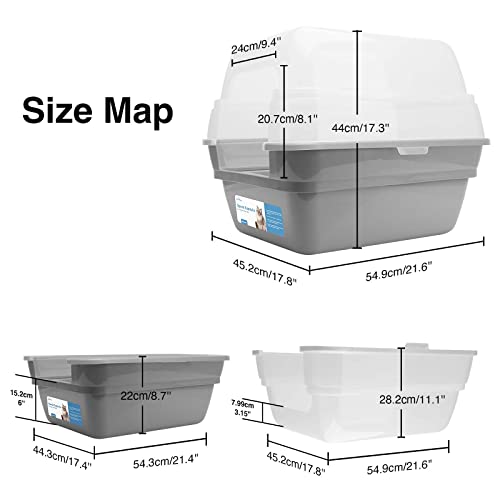 Petfamily Cat Litter Box, Large Foldable Jumbo Hooded with Transparent Lid,Grey