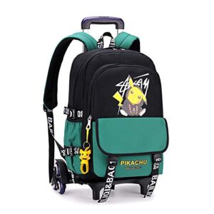 cusalboy anime school bags student oxford cloth vacation backpack travel bag luggage trolley case with six wheels laptop backpack (green1)