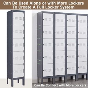 Karini Lockers for Employees,5 Door Metal Locker,66.14''Storage Lockers for Home,Garage,Gym,Office with Mirror,Screwdriver,Gloves,Unassembled (Grey, 5 Door)