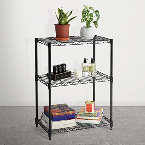 CAPHAUS Heavy-Duty Adjustable Height Wire Shelving Unit, Wire Rack Shelving, Metal Steel Storage Shelves, Garage Shelving Storage Organizer, Utility Storage Shelf, 24Wx14Dx30H 3-Tier No Wheels, Black