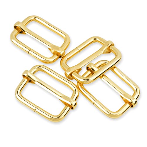 CooBigo 25 Pack 1 Inch Metal Adjustable Slide Buckles Tri-Glide Adjuster Suspender Strap Slider for Purse Bag Hardware Making Supplies Belt Backpack replacement Keeper(Gold)