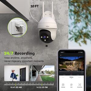 TIEJUS Security Camera Outdoor, 2K Outdoor Security Cameras with 360° PTZ, 2.4G WiFi Wired Home Surveillance Camera, 24/7/Color Night Vision/Spotlight/2 Way Talk/Compatible with Alexa/Voice Detection