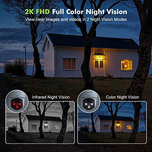 TIEJUS Security Camera Outdoor, 2K Outdoor Security Cameras with 360° PTZ, 2.4G WiFi Wired Home Surveillance Camera, 24/7/Color Night Vision/Spotlight/2 Way Talk/Compatible with Alexa/Voice Detection