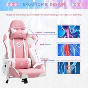 AJS Gaming Chair Pink Racing Office Chair High Back Computer Desk Chair Leather Executive Adjustable Swivel Chair with Headrest and Lumbar Support