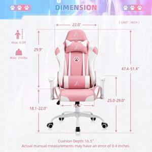 AJS Gaming Chair Pink Racing Office Chair High Back Computer Desk Chair Leather Executive Adjustable Swivel Chair with Headrest and Lumbar Support