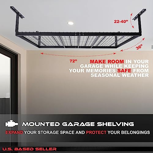 ABN Garage Shelving Ceiling Mounted Storage Racks - 3x6ft Ceiling Garage Storage System for Totes Decorations and More