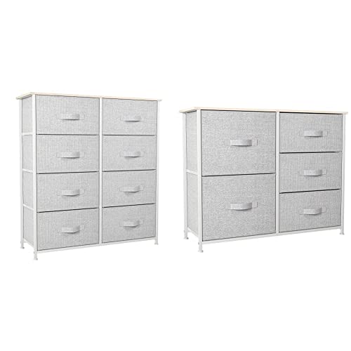 YITAHOME Storage Tower with 8 Drawers & Wooden Top & Dresser with 5 Drawers - Fabric Storage Tower, Organizer Unit, Gray (FTBFSD-0005)