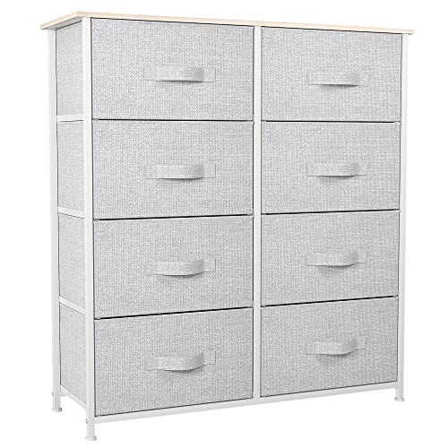 YITAHOME Storage Tower with 8 Drawers & Wooden Top & Dresser with 5 Drawers - Fabric Storage Tower, Organizer Unit, Gray (FTBFSD-0005)