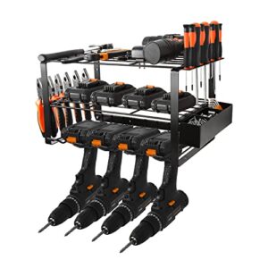 power tool organizer - drill holder wall mount garage tool organizers and storage, 3 layers heavy duty metal tool shelf for cordless drill, screwdriver storage rack gift for men