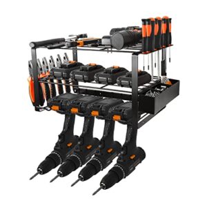 Power Tool Organizer - Drill Holder Wall Mount Garage Tool Organizers and Storage, 3 Layers Heavy Duty Metal Tool Shelf for Cordless Drill, Screwdriver Storage Rack Gift for Men