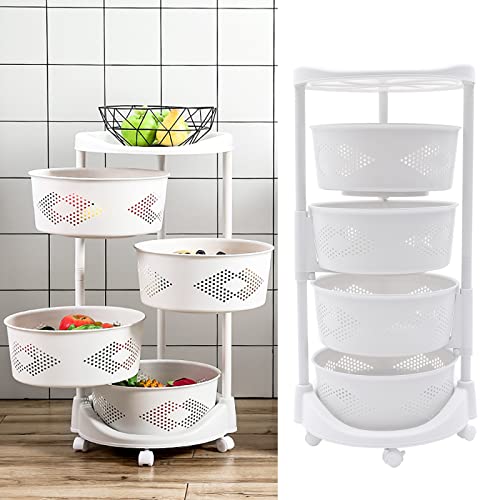 Kitchen Rotating Storage Rack 4 Tier Kitchen Fruit Vegetable Storage Basket Floor-Standing, Carbon Steel Multi-Layer Organizer, Movable Household Storage Shelf for Living Room and Toilet