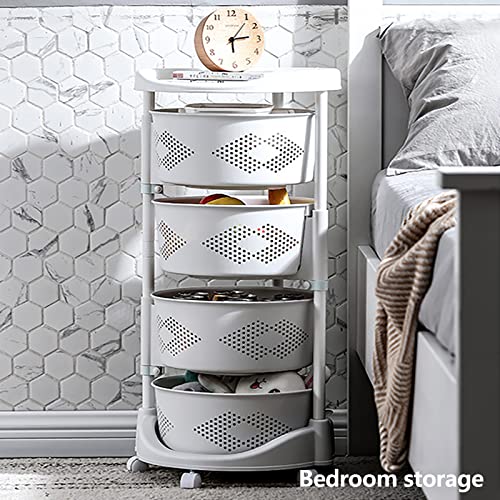 Kitchen Rotating Storage Rack 4 Tier Kitchen Fruit Vegetable Storage Basket Floor-Standing, Carbon Steel Multi-Layer Organizer, Movable Household Storage Shelf for Living Room and Toilet