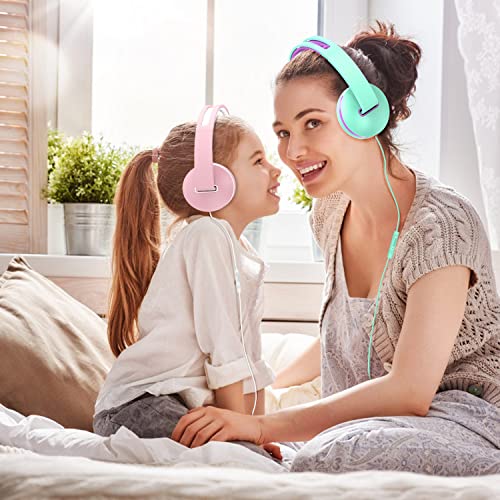 Kids Headphones for School, Volume Control Foldable&Adjustable On-Ear Headphones for Kids Boys Girls, 3.5mm Jack Stereo Wired Headphones for Phone, Tablet, Kindle, School/Travel Mint