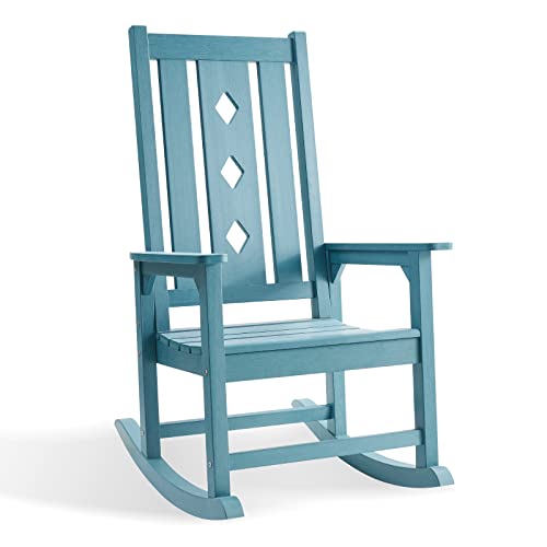 EFURDEN Rocking Chair, Weather Resistant Poly Lumber Rocking Chair for Adults, Smooth Rocker for Indoor and Outdoor, 350lbs Load (Blue)