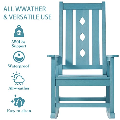 EFURDEN Rocking Chair, Weather Resistant Poly Lumber Rocking Chair for Adults, Smooth Rocker for Indoor and Outdoor, 350lbs Load (Blue)