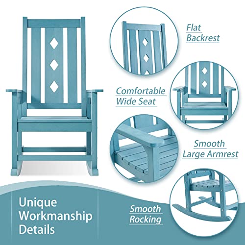 EFURDEN Rocking Chair, Weather Resistant Poly Lumber Rocking Chair for Adults, Smooth Rocker for Indoor and Outdoor, 350lbs Load (Blue)