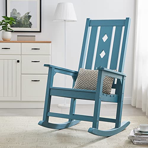 EFURDEN Rocking Chair, Weather Resistant Poly Lumber Rocking Chair for Adults, Smooth Rocker for Indoor and Outdoor, 350lbs Load (Blue)