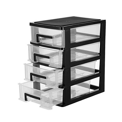 DOITOOL Four- Layer Storage Drawers- Portable Plastic Drawers Organizer- Transparent Kitchen Pantry Storage Cabinet Multifunction Plastic Drawers for Home Office Bedroom