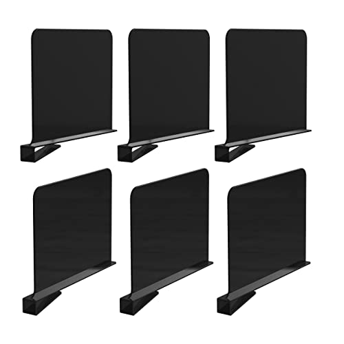 BTSD-home 6 Pack Acrylic Shelf Dividers for Closet Organization Clear Shelf Dividers for Wood Shelves in Bedroom, Kitchen and Office（Black）