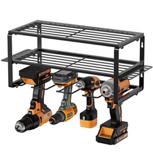 TICONN Heavy Duty Tool Organizer Rack, Garage Wall Mounted Electric Drill Storage Rack with Charger Shelf with 100lbs Weight Limit (Basic Side tool Strips)
