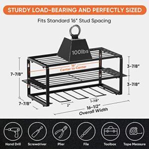 TICONN Heavy Duty Tool Organizer Rack, Garage Wall Mounted Electric Drill Storage Rack with Charger Shelf with 100lbs Weight Limit (Basic Side tool Strips)