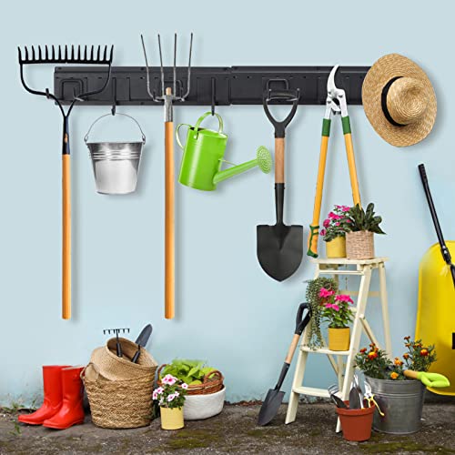 Garage Tool Storage Rack, Heavy Duty Garden Tool Holder Organizer Steel Hooks Wall Mounted Mop & Broom Storage Tool Rack with 7 Hooks Holds Garden Yard Tools,Christmas Gift for Men Dad