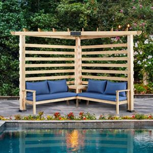 endark 9x9 ft solid wood pergola with corner seating and table, outdoor patio corner pergola with cushioned sofa for garden, backyard, poolside