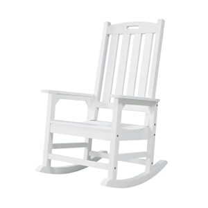 psilvam patio rocking chair, poly lumber porch rocker with high back, 350lbs support rocking chairs for both outdoor and indoor, poly rocker chair looks like real wood (white)