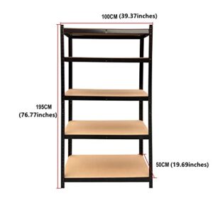 Metal Storage Shelves Adjustable Shelves ,Steel Garage Utility Rack Heavy Duty Display Stand for Home/Office/Garage,Bolt-Free Assembly,5-Tier,175KG Capacity/Per Tier,195cm x 100cm x 50cm