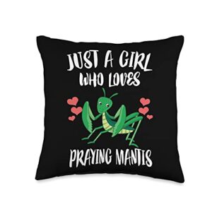 praying mantis just a girl who loves throw pillow, 16x16, multicolor