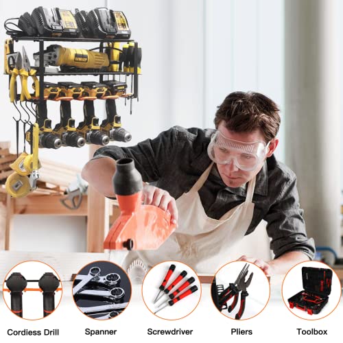 Intpro Power Tool Organizer Tool Storage And Organization Wall Mount Power Tool Holder Accessories Utility Tool Rack Hanger Shelf For Cordless Drill Wrench Screwdriver Garage