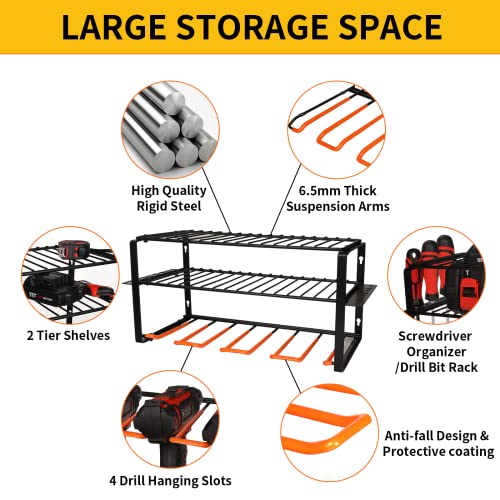Intpro Power Tool Organizer Tool Storage And Organization Wall Mount Power Tool Holder Accessories Utility Tool Rack Hanger Shelf For Cordless Drill Wrench Screwdriver Garage