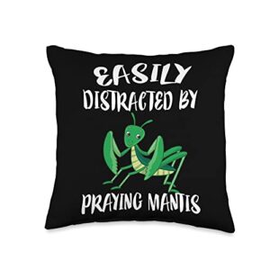 praying mantis easily distracted throw pillow, 16x16, multicolor