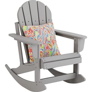 sundale outdoor adirondack rocking chair with pillow/cushion, patio plastic all weather adirondack rocker, perfect for outside, lawn, garden, pool, yard, grey