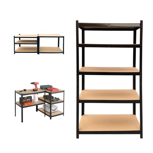 5-Tier Garage Shelving Unit,Heavy Duty Shelving Unit, Bolt-Free Assembly Adjustable Shelves,for Home/Office/Dormitory/Garage, Black-168cm x 75cm x 30cm(66.14''x29.53''x 11.81'')