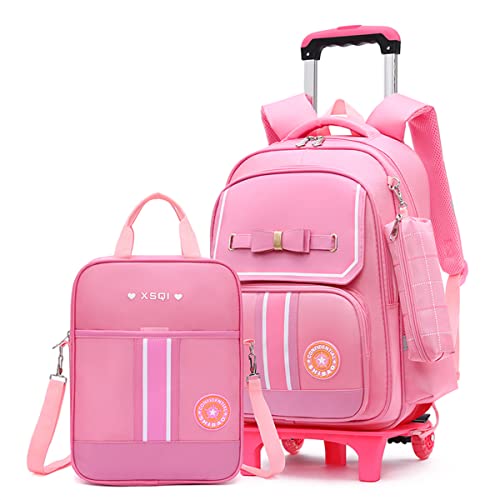 Mfikaryi Pretty Princess Girls Rolling Backpack,Kids Elementary Primary Wheeled Schoolbag