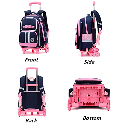 Mfikaryi Pretty Princess Girls Rolling Backpack,Kids Elementary Primary Wheeled Schoolbag