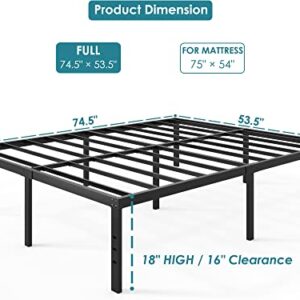 FSCHOS Full-Size-Bed-Frame / 18 Inch High/Metal Bed-Frames-Full/Reinforced Steel Slats Support/No Box Spring Needed/Heavy Duty Mattress Foundation/Easy Assembly/Noise Free/Black