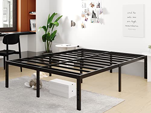 FSCHOS Full-Size-Bed-Frame / 18 Inch High/Metal Bed-Frames-Full/Reinforced Steel Slats Support/No Box Spring Needed/Heavy Duty Mattress Foundation/Easy Assembly/Noise Free/Black