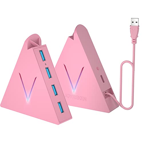 JoyReken 4-Port USB 3.0 Hub, FlyingVHUB Vertical Data USB Hub with 2 ft Extended Cable, for Mac, PC, Xbox One, PS4, PS5, iMac, Surface Pro, XPS, Laptop, Desktop, Flash Drive, Mobile HDD(Pink)