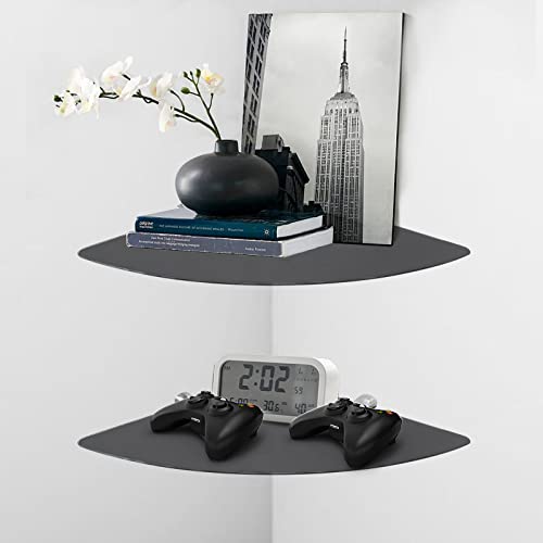 suptek Corner Floating Wall Mounted Shelf with Black Strengthened Tempered Glasses