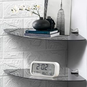 suptek Corner Floating Wall Mounted Shelf with Black Strengthened Tempered Glasses