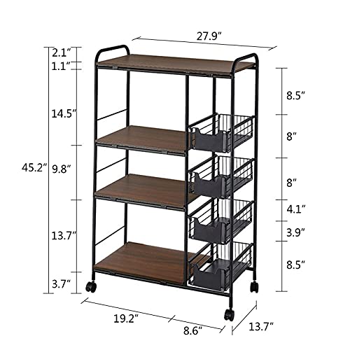 Slim Storage Cart - 4 Tier Bathroom Organizer Mobile Shelving Unit, Rolling Utility Cart Slide Out Organizer for Kitchen, Bathroom, Laundry, Narrow Places