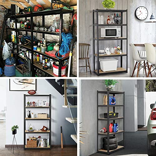 5 Tier Shelving Unit Heavy Duty Garage Metal Storage Boltless Adjustable Shelves for Storage,Standing Utility Multipurpose Muscle Shelf for Office, Garage, Kitchen,77"x 39" x 20", Black