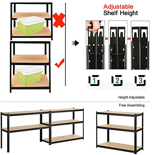 5 Tier Shelving Unit Heavy Duty Garage Metal Storage Boltless Adjustable Shelves for Storage,Standing Utility Multipurpose Muscle Shelf for Office, Garage, Kitchen,77"x 39" x 20", Black