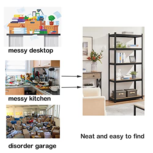 5 Tier Shelving Unit Heavy Duty Garage Metal Storage Boltless Adjustable Shelves for Storage,Standing Utility Multipurpose Muscle Shelf for Office, Garage, Kitchen,77"x 39" x 20", Black