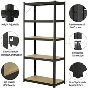 5 Tier Shelving Unit Heavy Duty Garage Metal Storage Boltless Adjustable Shelves for Storage,Standing Utility Multipurpose Muscle Shelf for Office, Garage, Kitchen,77"x 39" x 20", Black