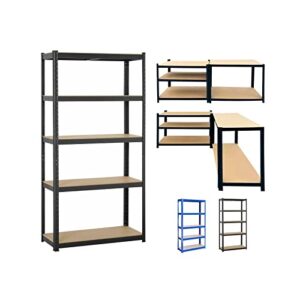 heavy duty 5 tier boltless shelving unit warehouse garage shed utility home storage rack, adjustable - can be split to create 2 separate shelf units | 71" h x 35" w x 16" d, black