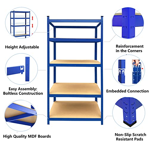 Jupitor Kitchen Storage 5-Tier Storage Shelves Garage Shelving Adjustable Metal Shelves for Storage, 175KG Per Shelf Garage Storage Utility Rack, Heavy Duty Shelves Organization Multipurpose Shelf